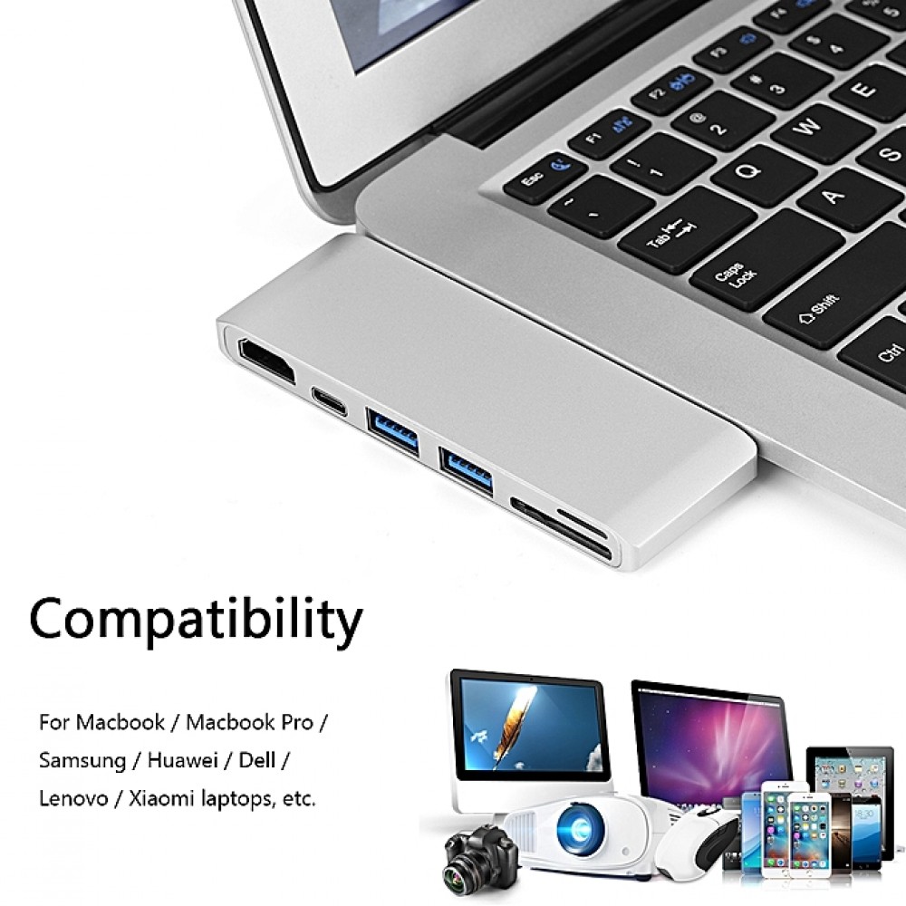 Generic 6 In 1 USB C Hub For MacBook, Ultrabook, Chromebook, PC & USB-C Devices
