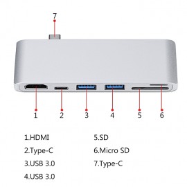 Generic 6 In 1 USB C Hub For MacBook, Ultrabook, Chromebook, PC & USB-C Devices